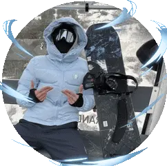 Snowboarder com jaqueta azul