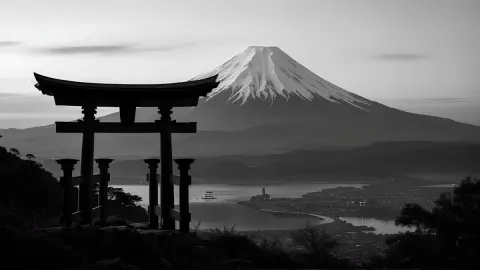 Monte Fuji em preto e branco