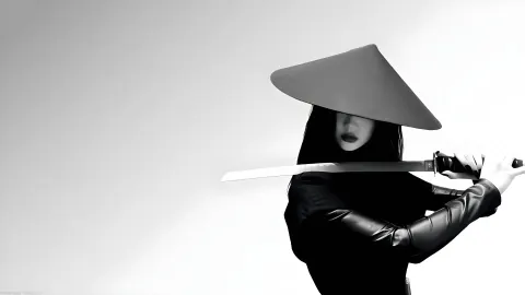 Samurai Minimalista em Preto e Branco