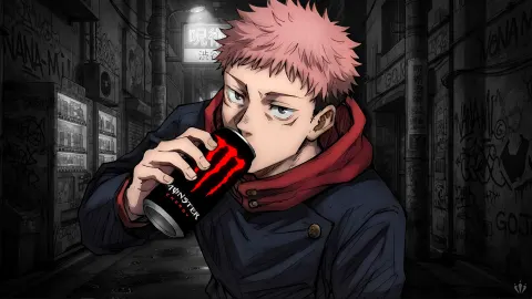 Yuji Itadori bebendo Monster Energy