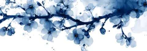 Banner de flores em tons de azul