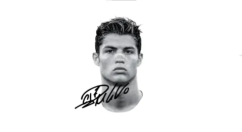 Retrato de Cristiano Ronaldo com autógrafo