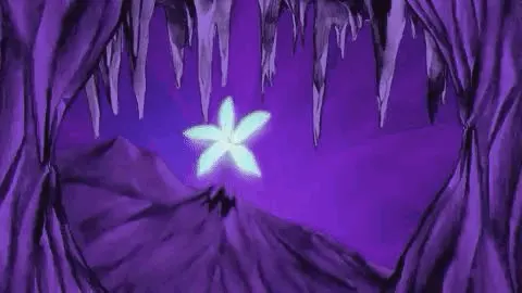 Flor brilhante em caverna roxa