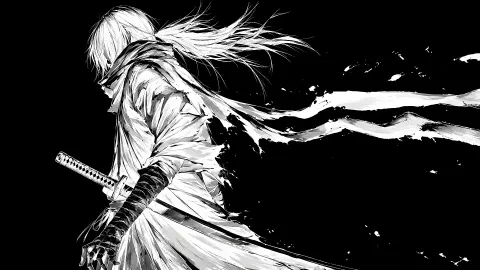 Samurai em preto e branco