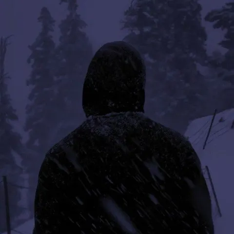 Silhueta em tempestade de neve