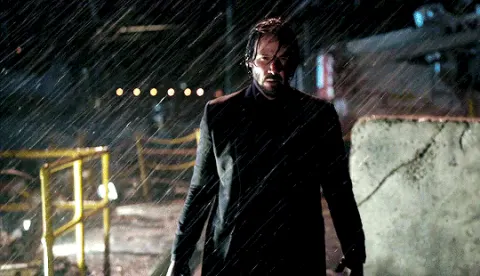 Banner de John Wick na chuva